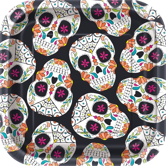 7" Square Skull Day of the Dead Halloween Party Plates, 30ct By Unique | Michaels®